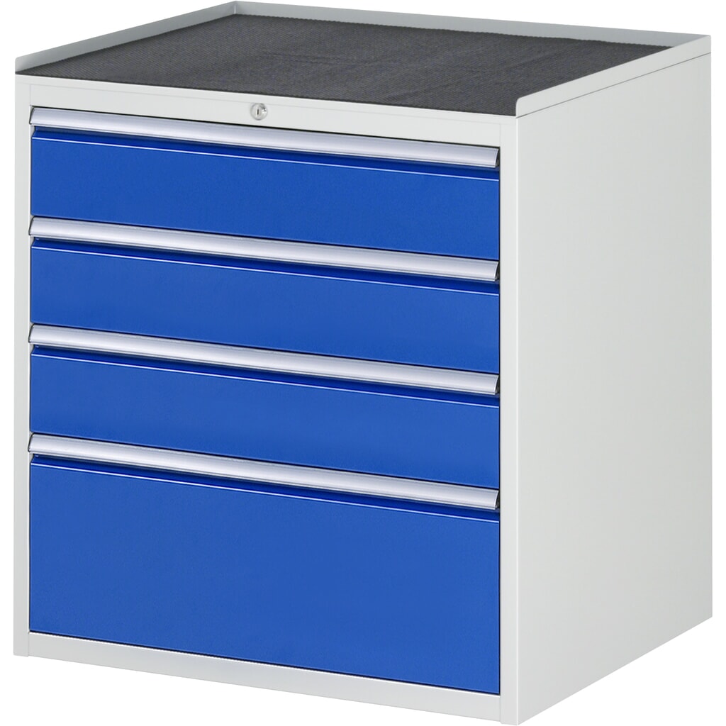 Armario con cajones RAU serie 7000, HxAxF 825 x 770 x 650 mm, 4 cajones extraíbles al 90 %, 3 x 150, 1 x 270 mm, encimera de metal Imagen del producto: Armario con cajones RAU serie 7000, HxAxF 825 x 770 x 650 mm, 4 cajones extraíbles al 90 %, 3 x 150, 1 x 270 mm, encimera de metal