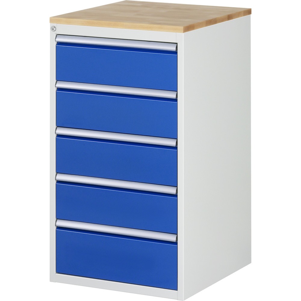Imagen del producto: Armario con cajones RAU serie 7000, HxAxF 1.035 x 580 x 650 mm, 5 cajones extraíbles al 90%, 4 x 180 mm, 1 x 210 mm, encimera de haya