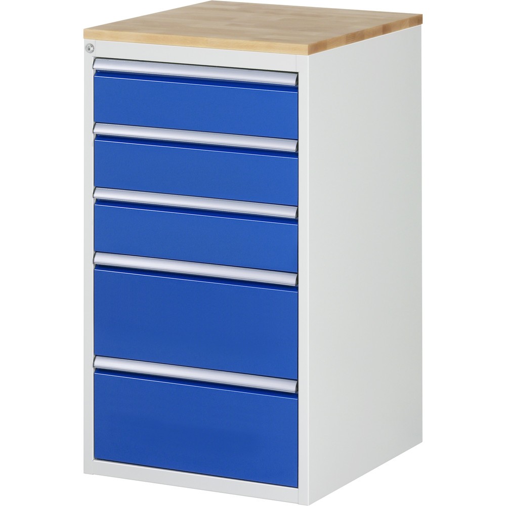 Imagen del producto: Armario con cajones RAU serie 7000, HxAxF 1.035 x 580 x 650 mm, 5 cajones extraíbles al 90%, 3 x 150 mm, 2 x 240 mm, encimera de haya