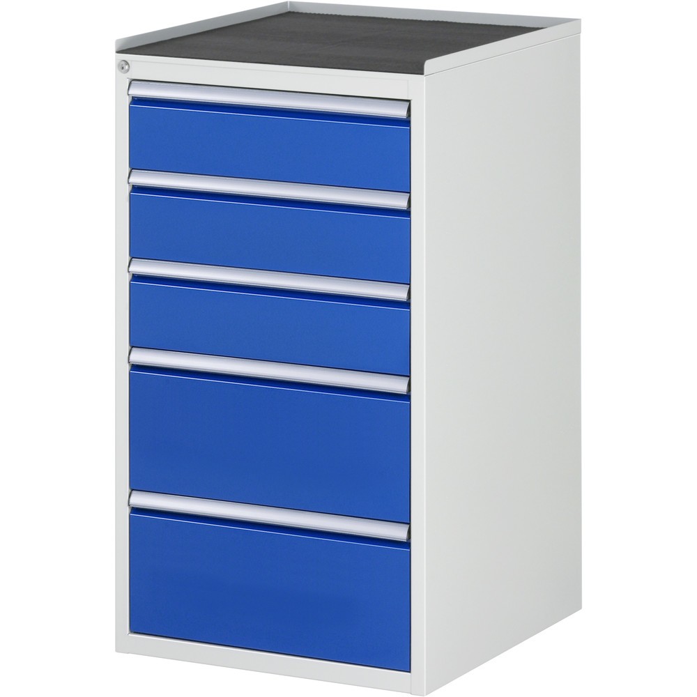 Imagen del producto: Armario con cajones RAU serie 7000, HxAxF 1.035 x 580 x 650 mm, 5 cajones extraíbles al 90%, 3 x 150 mm, 2 x 240 mm, encimera de metal