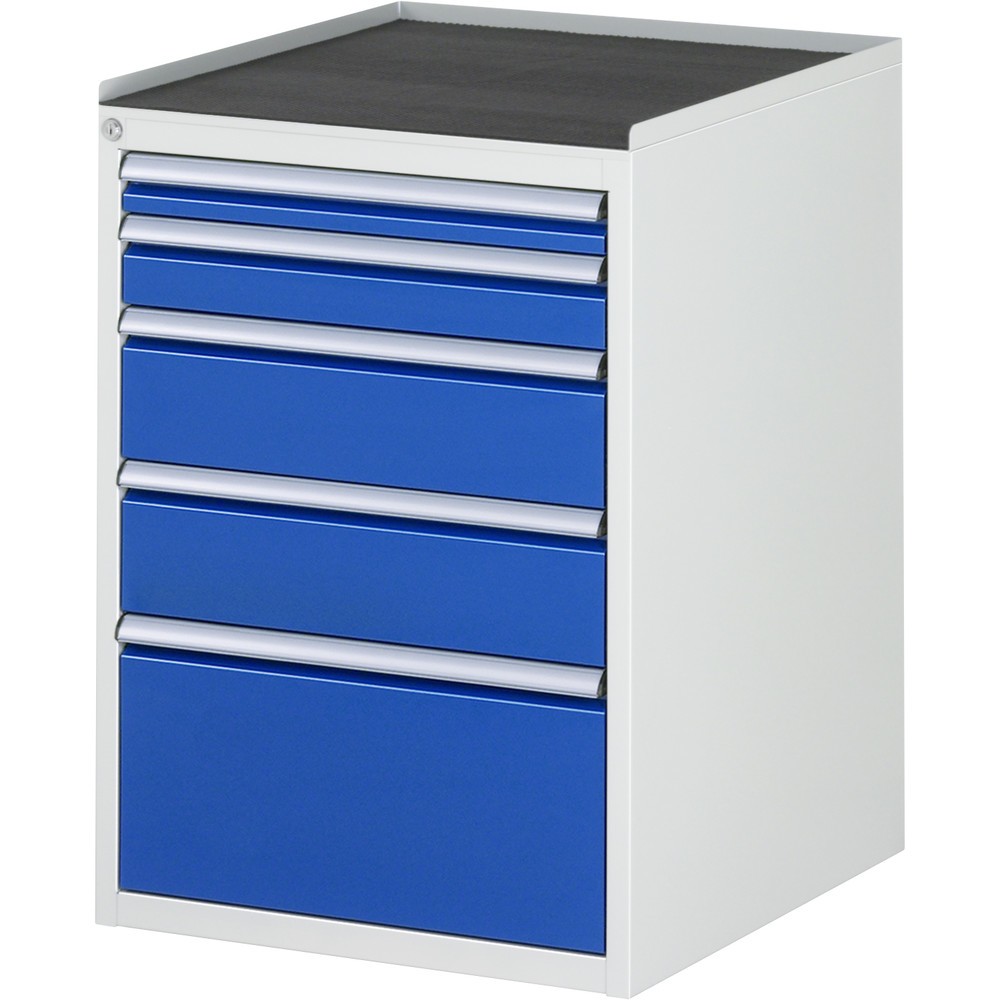 Imagen del producto: Armario con cajones RAU serie 7000, HxAxF 825 x 580 x 650 mm, 5 cajones extraíbles al 90%, 1 x 60 mm, 1 x 90 mm, 2 x 150 mm, 1 x 270 mm, encimera de metal
