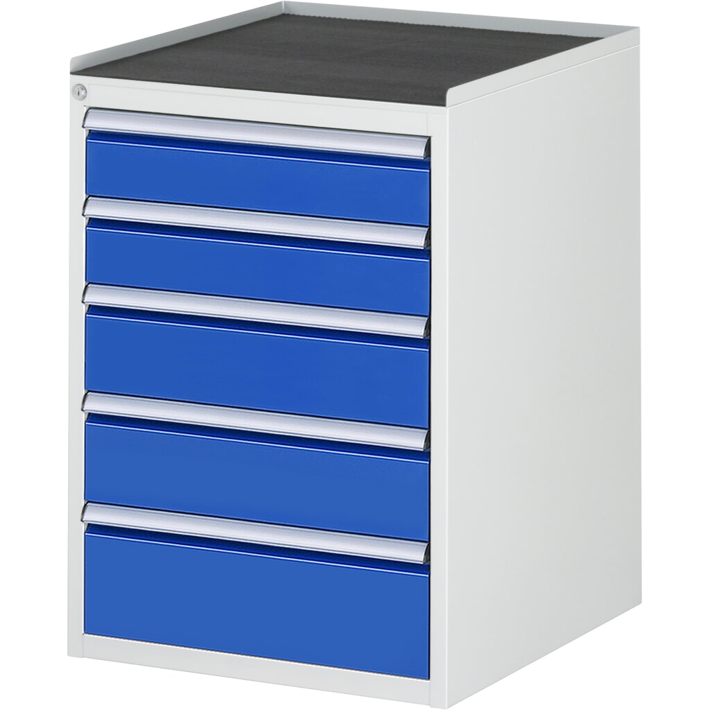 Imagen del producto: Armario con cajones RAU serie 7000, HxAxF 825 x 580 x 650 mm, 5 cajones extraíbles al 90%, 2 x 120 mm, 2 x 150 mm, 1 x 180 mm, encimera de metal