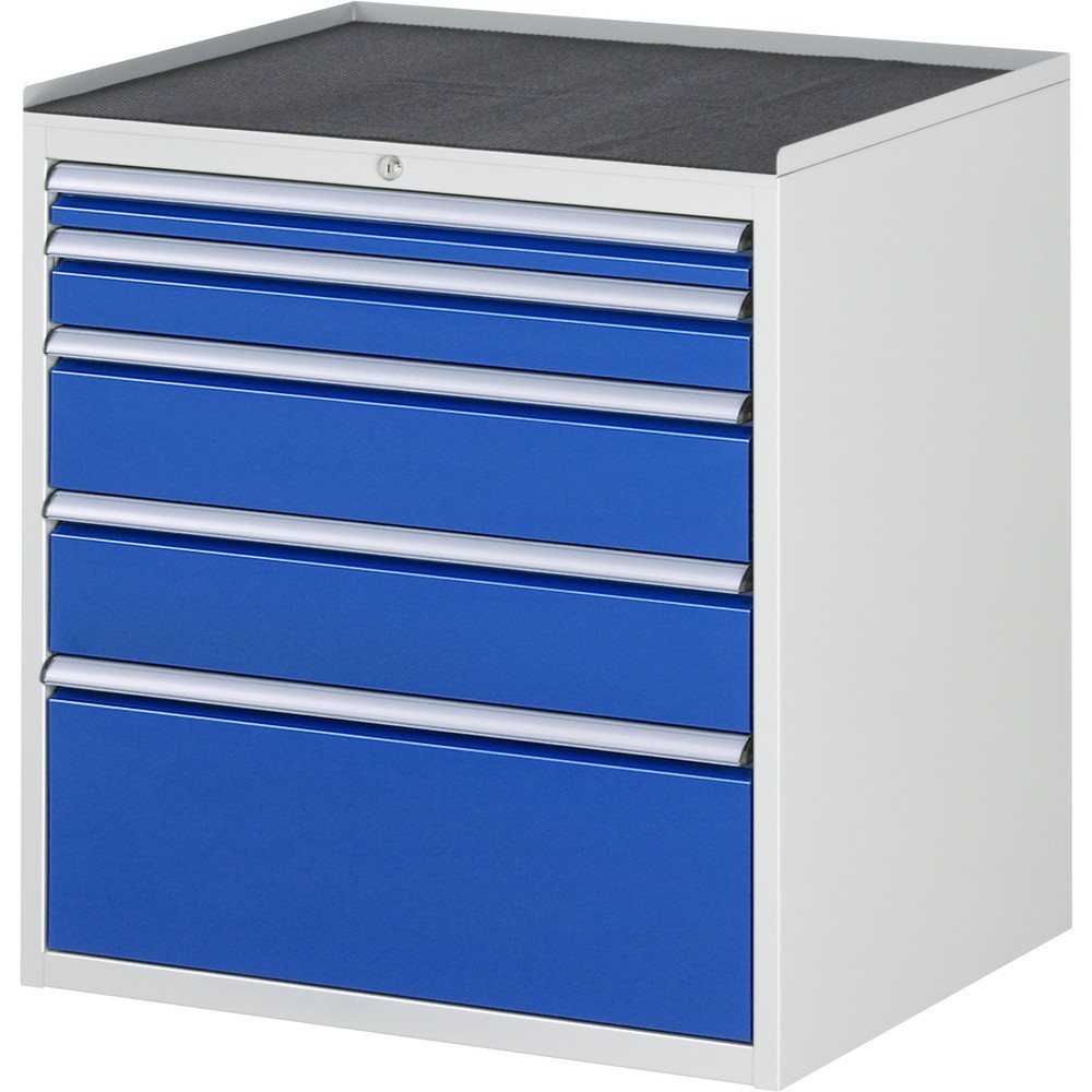 Imagen del producto: Armario con cajones RAU serie 7000, HxAxF 825 x 770 x 650 mm, 5 cajones extraíbles al 90%, 1 x 60 mm, 1 x 90 mm, 2 x 150 mm, 1 x 270 mm, encimera de metal