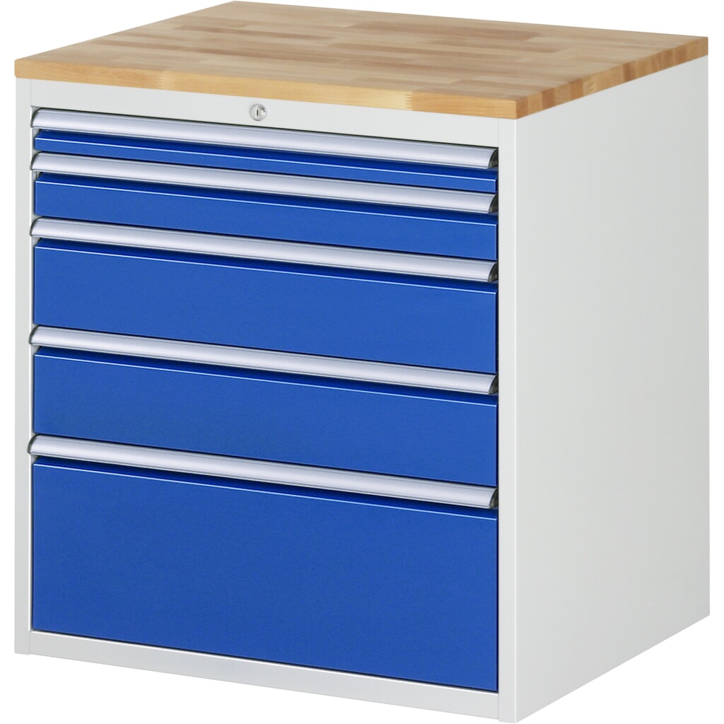 Armario con cajones RAU serie 7000, HxAxF 825 x 770 x 650 mm, 5 cajones extraíbles al 90%, 1 x 60 mm, 1 x 90 mm, 2 x 150 mm, 1 x 270 mm, encimera de haya Imagen del producto: Armario con cajones RAU serie 7000, HxAxF 825 x 770 x 650 mm, 5 cajones extraíbles al 90%, 1 x 60 mm, 1 x 90 mm, 2 x 150 mm, 1 x 270 mm, encimera de haya
