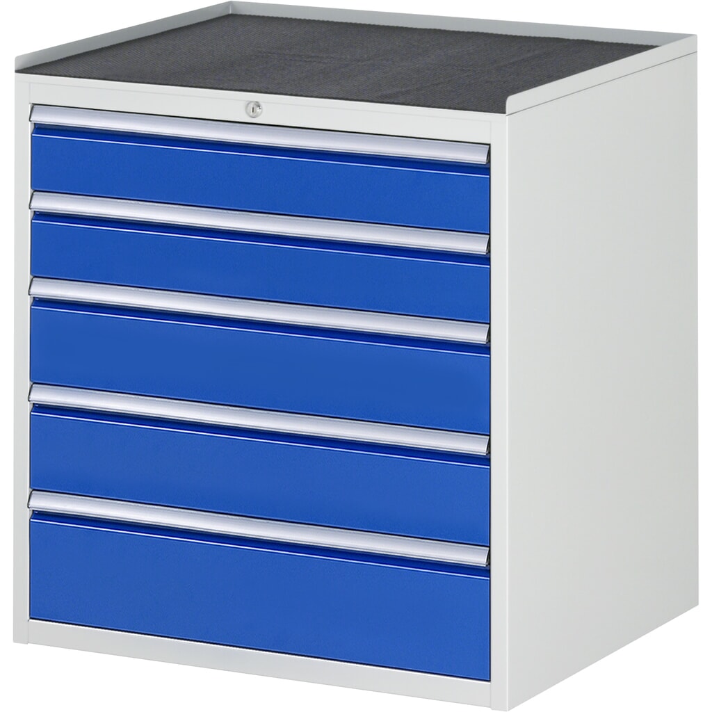 Imagen del producto: Armario con cajones RAU serie 7000, HxAxF 825 x 770 x 650 mm, 5 cajones extraíbles al 90%, 2 x 120 mm, 2 x 150 mm, 1 x 180 mm, encimera de metal