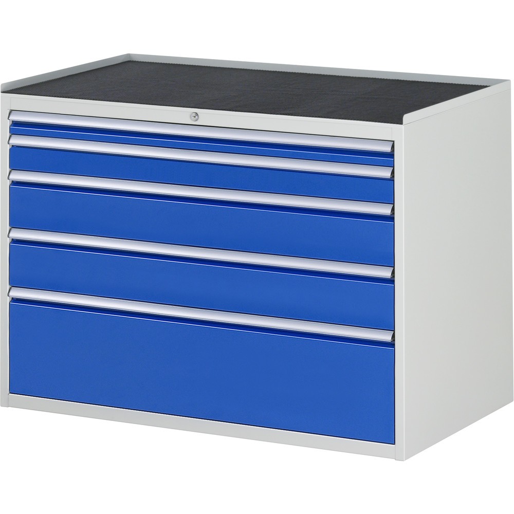 Imagen del producto: Armario con cajones RAU serie 7000, HxAxF 825 x 1.145 x 650 mm, 5 cajones extraíbles al 90%, 1 x 60 mm, 1 x 90 mm, 2 x 150 mm, 1 x 270 mm, encimera de metal