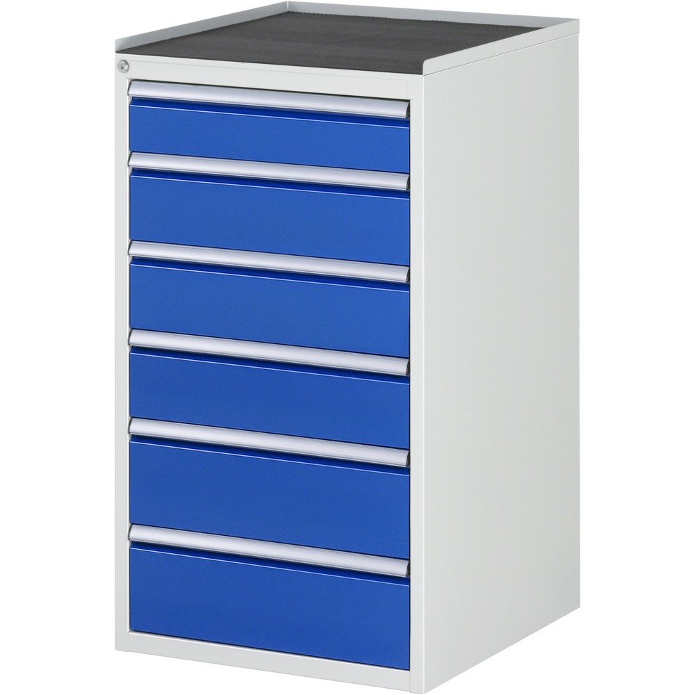 Imagen del producto: Armario con cajones RAU serie 7000, HxAxF 1.035 x 580 x 650 mm, 6 cajones extraíbles al 90%, 1 x 120 mm, 3 x 150 mm, 2 x 180 mm, encimera de metal