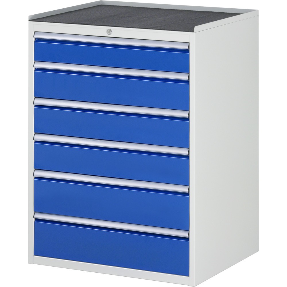 Imagen del producto: Armario con cajones RAU serie 7000, HxAxF 1.035 x 770 x 650 mm, 6 cajones extraíbles al 90%, 1 x 120 mm, 3 x 150 mm, 2 x 180 mm, encimera de metal