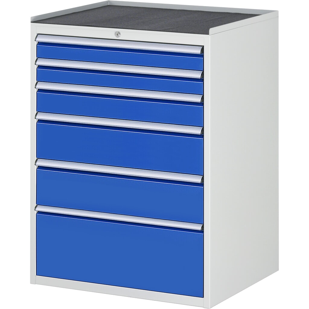 Armario con cajones RAU serie 7000, HxAxF 1.035 x 770 x 650 mm, 6 cajones extraíbles al 90 %: 2 x 90 mm, 1 x 120 mm, 2 x 180 mm y 1 x 270 mm, encimera de metal Imagen del producto: Armario con cajones RAU serie 7000, HxAxF 1.035 x 770 x 650 mm, 6 cajones extraíbles al 90 %: 2 x 90 mm, 1 x 120 mm, 2 x 180 mm y 1 x 270 mm, encimera de metal