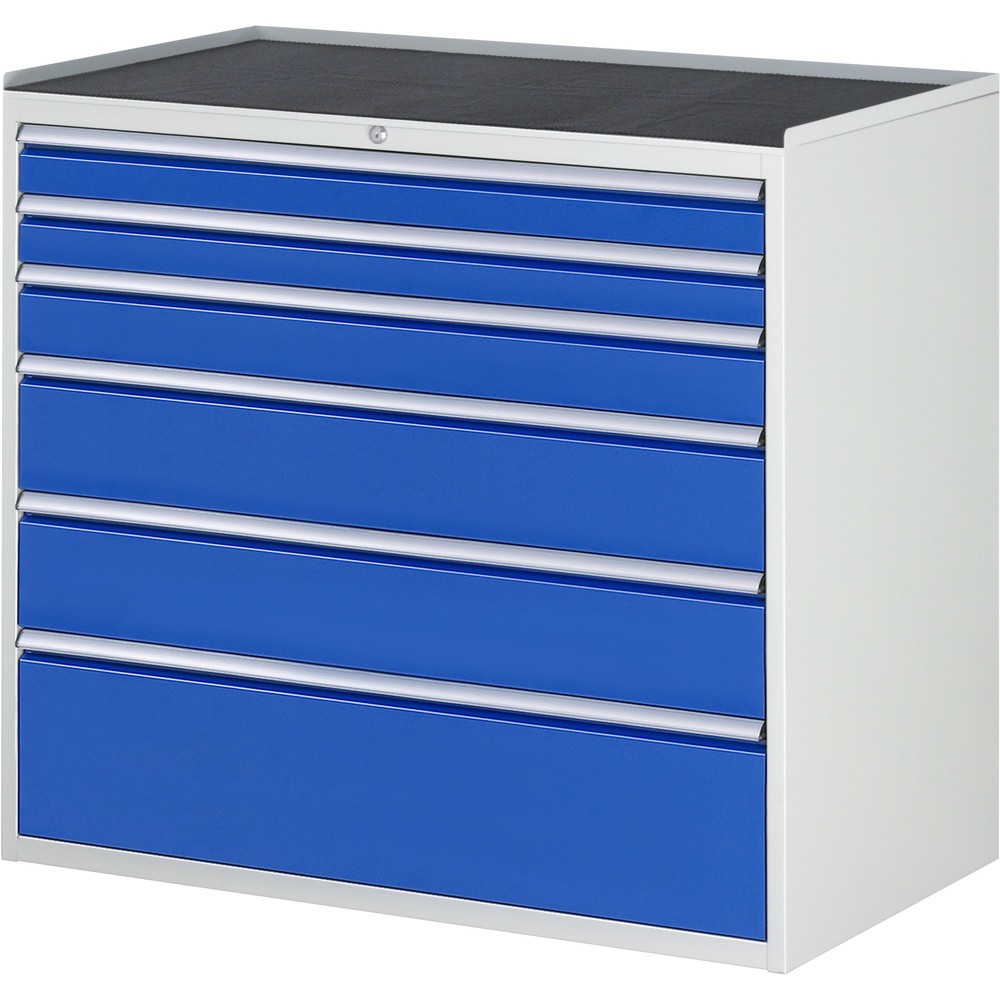 Imagen del producto: Armario con cajones RAU serie 7000, HxAxF 1.035 x 1.145 x 650 mm, 6 cajones extraíbles al 90 %: 2 x 90 mm, 1 x 120 mm, 2 x 180 mm y 1 x 270 mm, encimera de metal