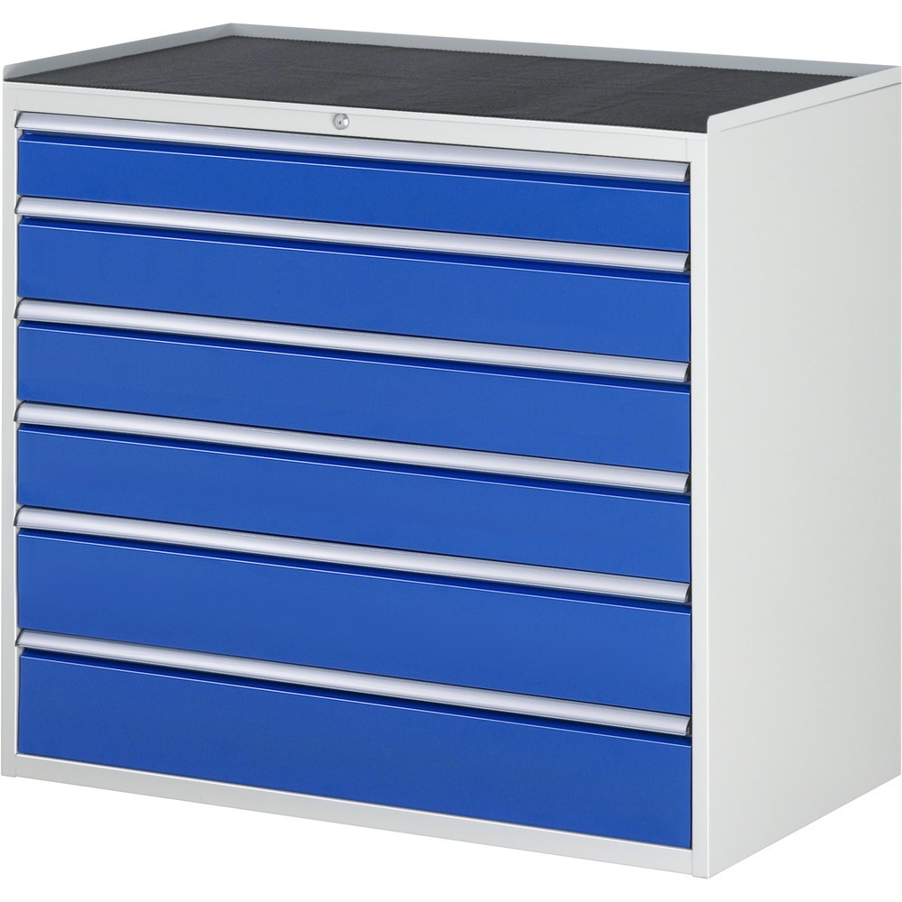 Imagen del producto: Armario con cajones RAU serie 7000, HxAxF 1.035 x 1.145 x 650 mm, 6 cajones extraíbles al 90%, 1 x 120 mm, 3 x 150 mm, 2 x 180 mm, encimera de metal