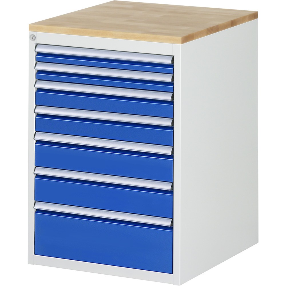 Imagen del producto: Armario con cajones RAU serie 7000, HxAxF 825 x 580 x 650 mm, 7 cajones extraíbles al 90 %, 2 x 60, 2 x 90, 2 x 120, 1 x 180 mm, encimera de haya