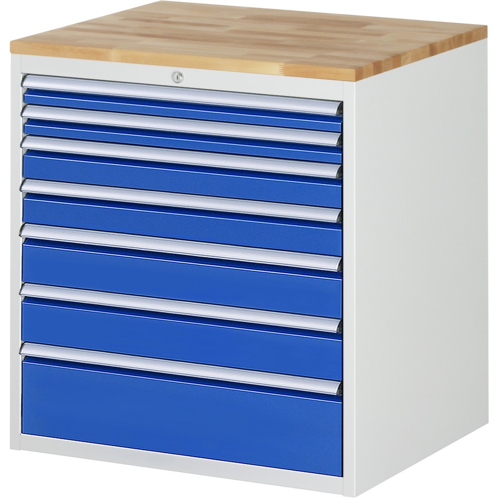 Imagen del producto: Armario con cajones RAU serie 7000, HxAxF 825 x 770 x 650 mm, 7 cajones extraíbles al 90 %, 2 x 60, 2 x 90, 2 x 120, 1 x 180 mm, encimera de haya