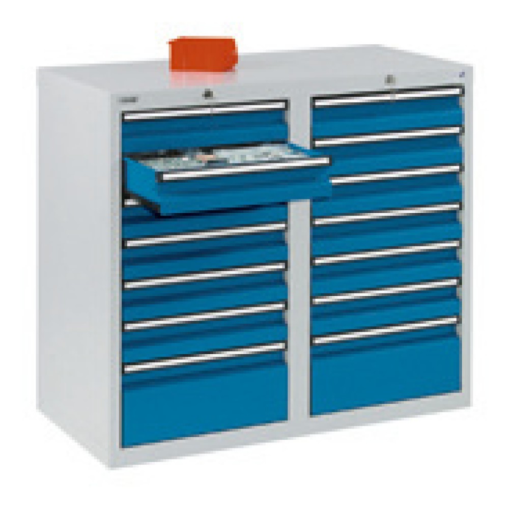 Imagen del producto: Armario con cajones stumpf®, cajones 12x100 + 2x200 mm, H x A x F 900 x 1.000 x 500 mm, gris claro