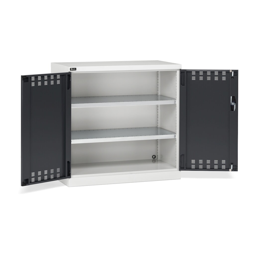 Número de imagen del producto 1: Armario con puertas batientes Fami PERFOM, 2 baldas, puertas batientes perforadas, 1.000 x 1.023 x 555 mm (alto x ancho x fondo), gris claro, antracita