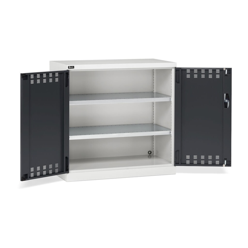Número de imagen del producto 3: Armario con puertas batientes Fami PERFOM, 2 baldas, puertas batientes perforadas, 1.000 x 1.023 x 555 mm (alto x ancho x fondo), gris claro, antracita