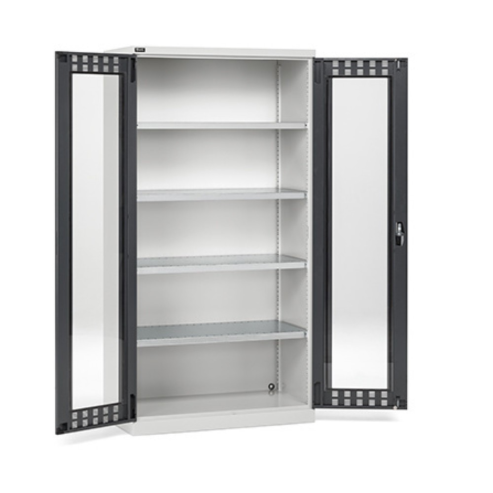 Imagen del producto: Armario Fami PERFOM de puertas batientes con 4 baldas y mirillas, 2.000 x 1.023 x 726 mm (alto x ancho x fondo), gris claro, antracita