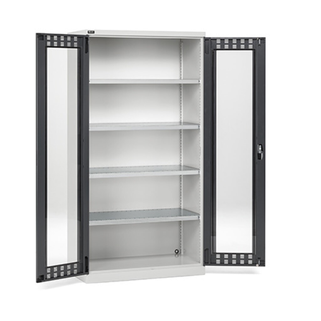 Armario Fami PERFOM de puertas batientes con 4 baldas y mirillas, 2.000 x 1.023 x 726 mm (alto x ancho x fondo), gris claro, antracita Imagen del producto: Armario Fami PERFOM de puertas batientes con 4 baldas y mirillas, 2.000 x 1.023 x 726 mm (alto x ancho x fondo), gris claro, antracita