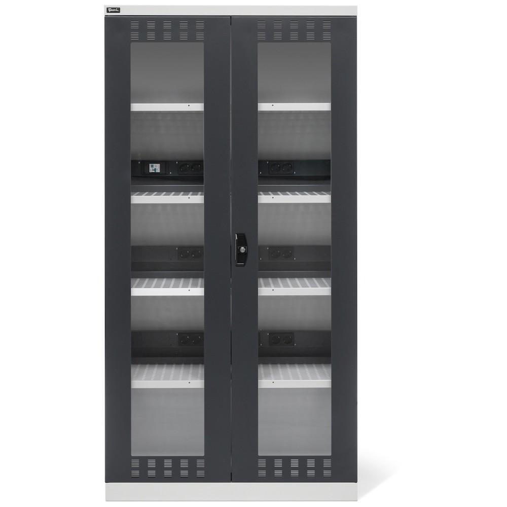 Número de imagen del producto 2: Armario de carga de baterías recargables Fami PERFOM con mirillas, capacidad de carga 1.200 kg, 4 baldas perforados, 2.000 x 1.023 x 726 mm (alto x ancho x fondo), gris claro, antracita