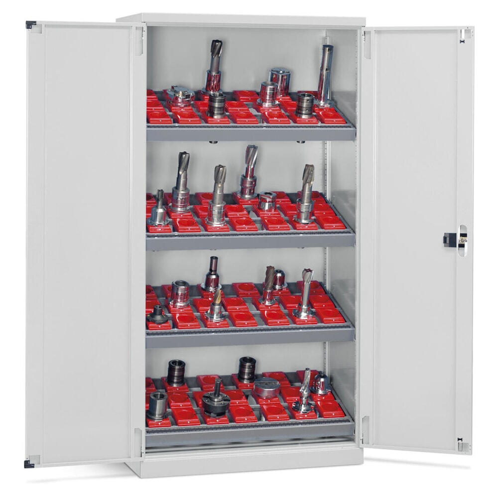 Número de imagen del producto 2: Armario de herramientas CNC Fami PERFOM, 4 baldas, 2.000 x 1.023 x 726 mm (alto x ancho x fondo), 50 complementos para herramientas ISO 50, gris claro