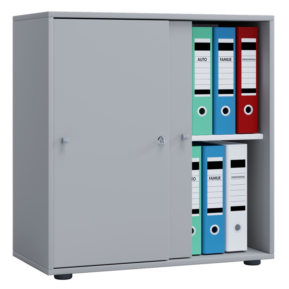 Imagen del producto: Lona - Armario de oficina con puertas correderas, 2 compartimentos, 740 x 700 x 400 mm, color gris