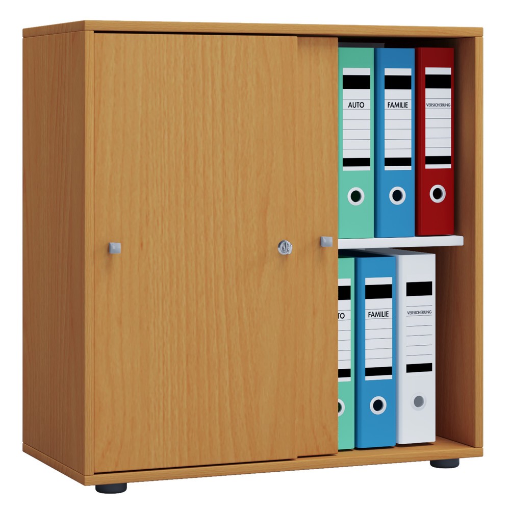 Número de imagen del producto 1: Lona Armario de oficina con puertas correderas, 2 compartimentos, alto H x An x F 740 x 700 x 400 mm, haya