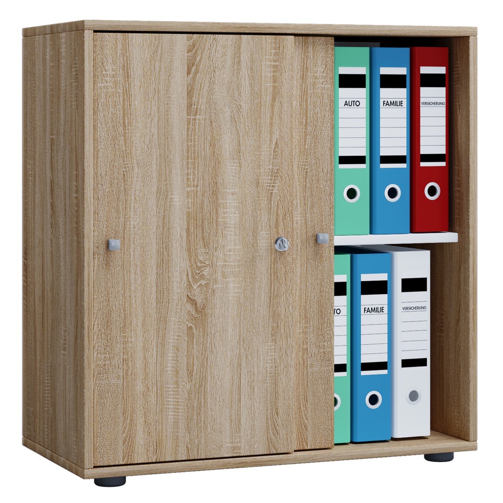 Número de imagen del producto 1: Lona Armario de oficina con puertas correderas, 2 compartimentos, alto H x An x F 700 x 740 x 400 mm, roble sonoma