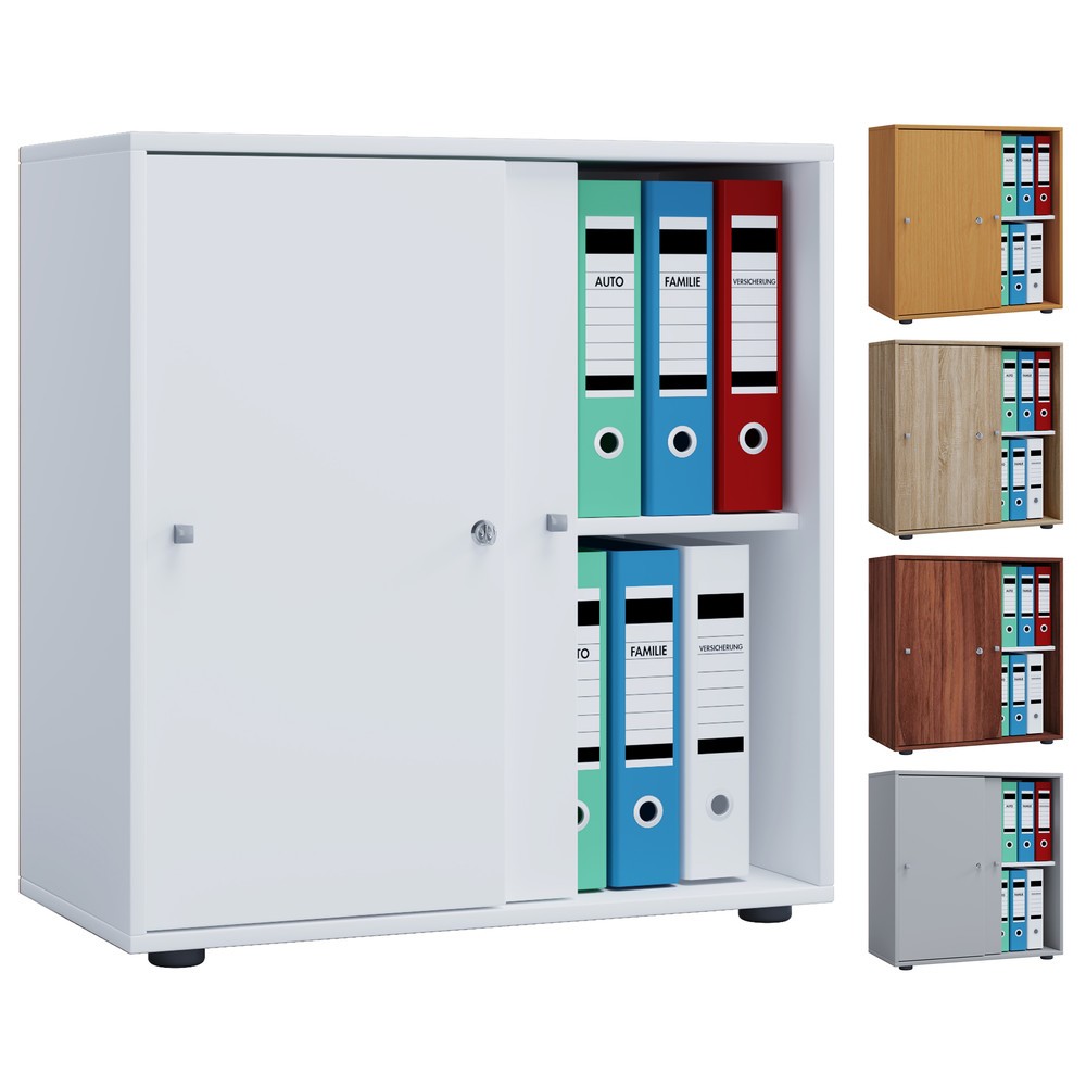 Número de imagen del producto 3: Lona - Armario de oficina con puertas correderas, 2 compartimentos, 740 x 700 x 400 mm, color gris