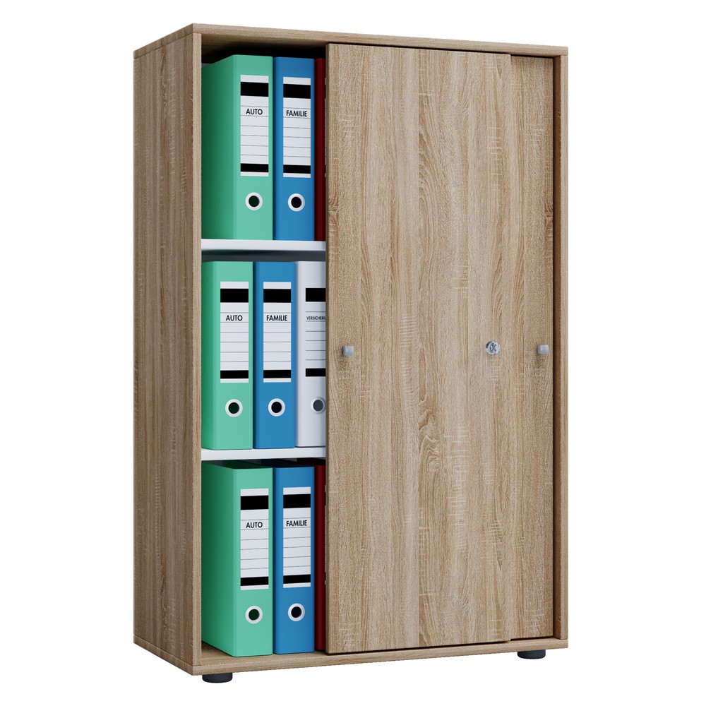Número de imagen del producto 1: Lona Armario de oficina con puertas correderas, 3 compartimentos, alto H x An x F 1,110 x 700 x 400 mm, roble sonoma