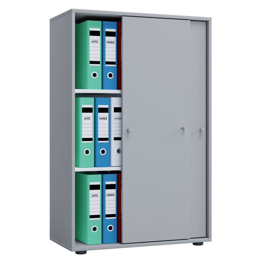 Número de imagen del producto 1: Lona - Armario de oficina con puertas correderas, 3 compartimentos, alto H x An x F 1,10 x 700 x 400 mm, color gris