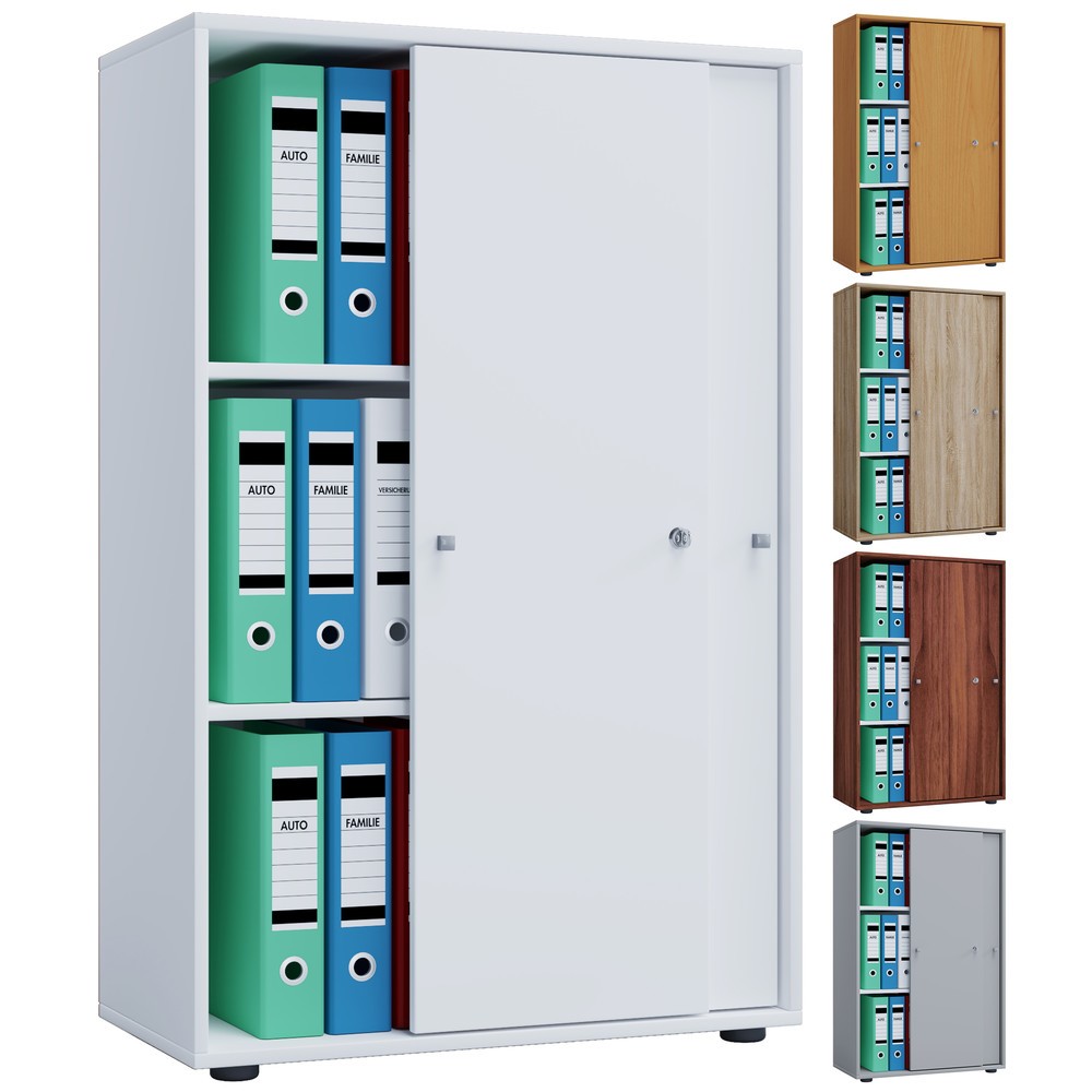 Número de imagen del producto 4: Lona Armario de oficina con puertas correderas, 3 compartimentos, alto H x An x F 1,110 x 700 x 400 mm, haya