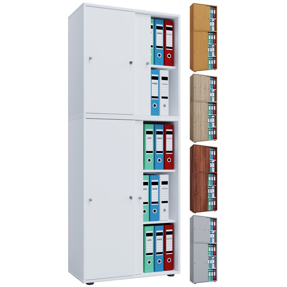 Número de imagen del producto 3: Lona - Armario de oficina con puertas correderas, 5 compartimentos, 1,780 x 700 x 400 mm, color blanco