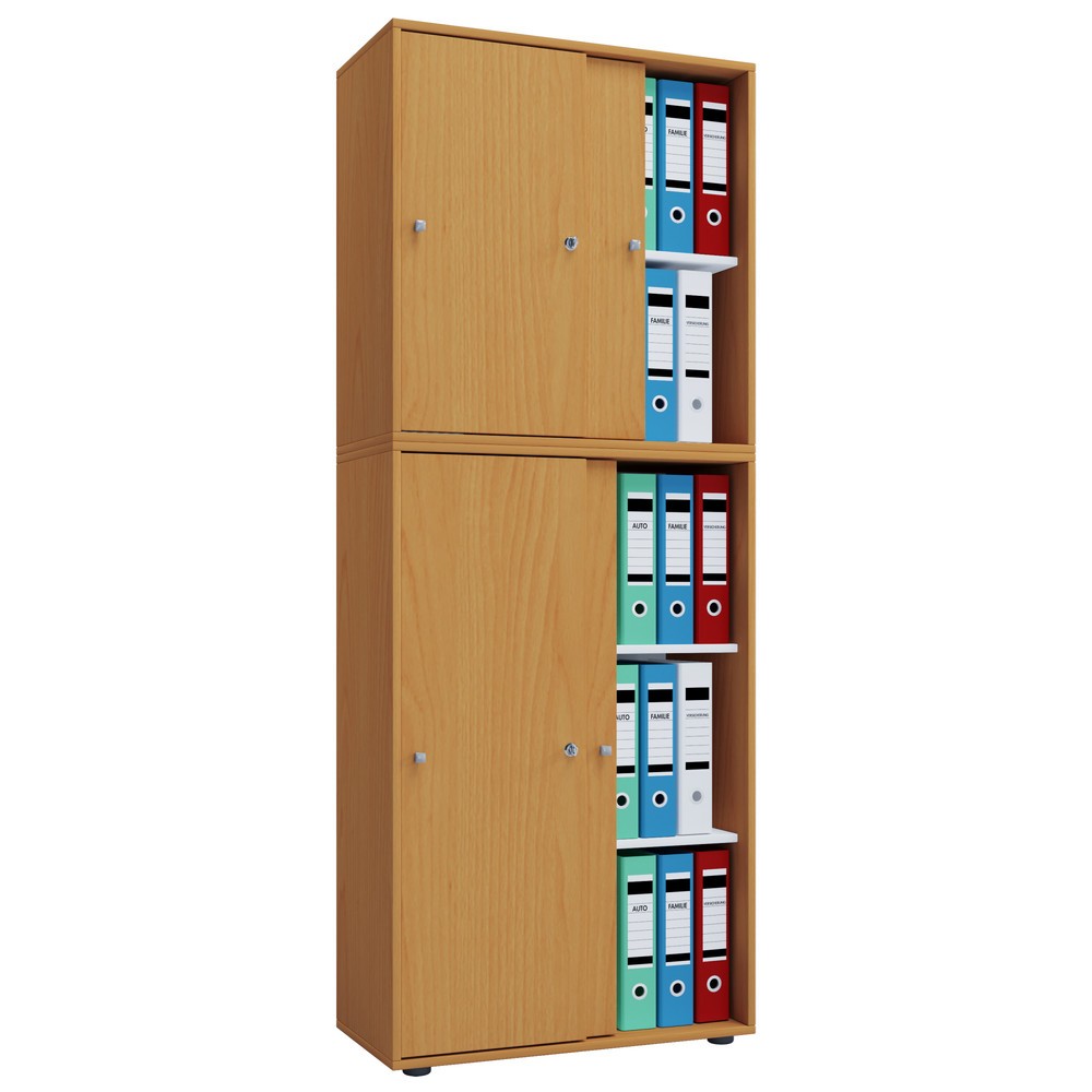Número de imagen del producto 1: Lona Armario de oficina con puertas correderas, 5 compartimentos, alto H x An x F 1.780 x 700 x 400 mm, haya