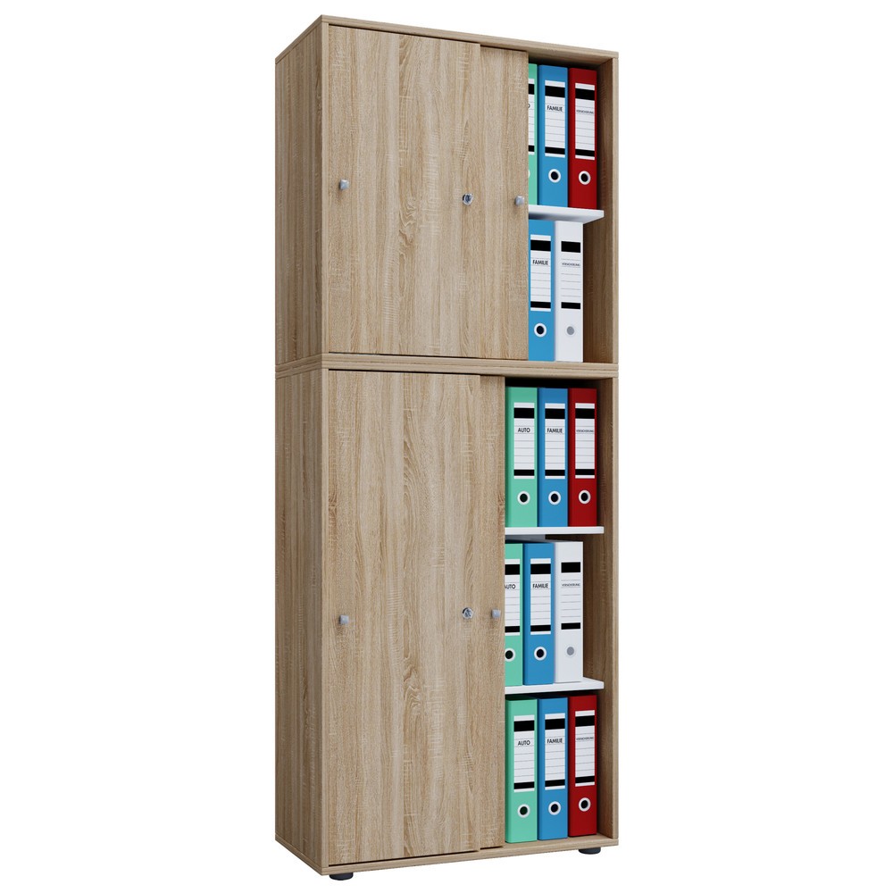 Número de imagen del producto 1: Lona - Armario de oficina con puertas correderas, 5 compartimentos, 1,780 x 700 x 400 mm, roble sonoma