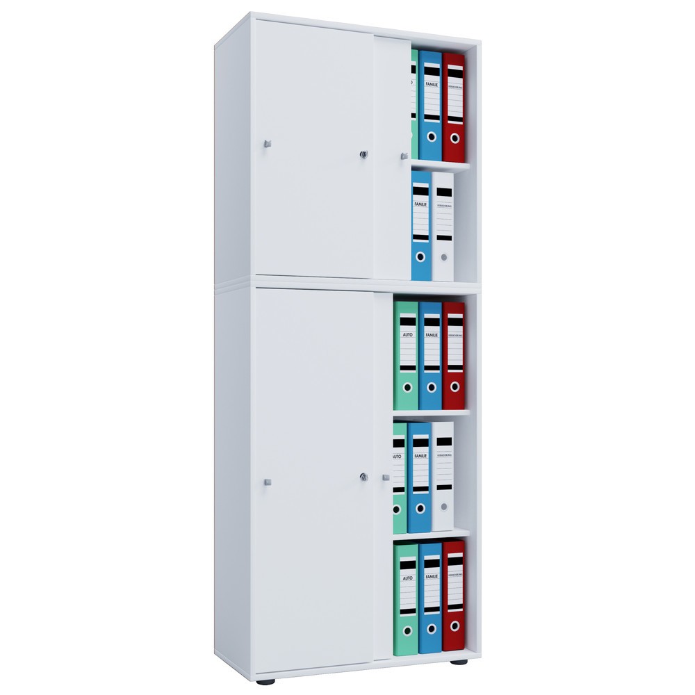 Imagen del producto: Lona - Armario de oficina con puertas correderas, 5 compartimentos, 1,780 x 700 x 400 mm, color blanco
