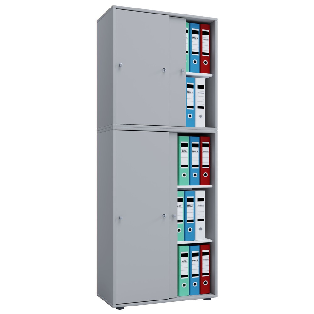 Número de imagen del producto 1: Lona - Armario de oficina con puertas correderas, 5 compartimentos, 1,780 x 700 x 400 mm, color gris