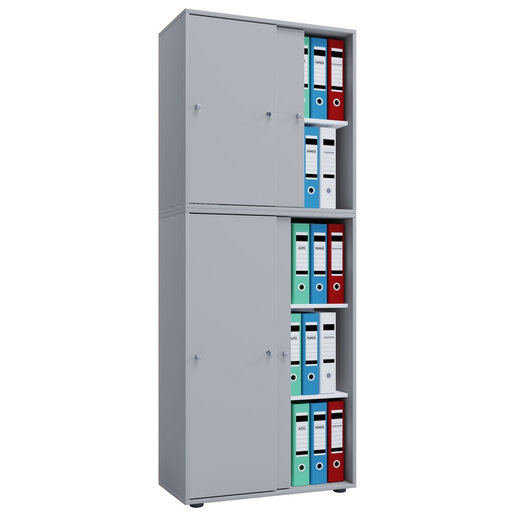 Imagen del producto: Lona - Armario de oficina con puertas correderas, 5 compartimentos, 1,780 x 700 x 400 mm, color gris