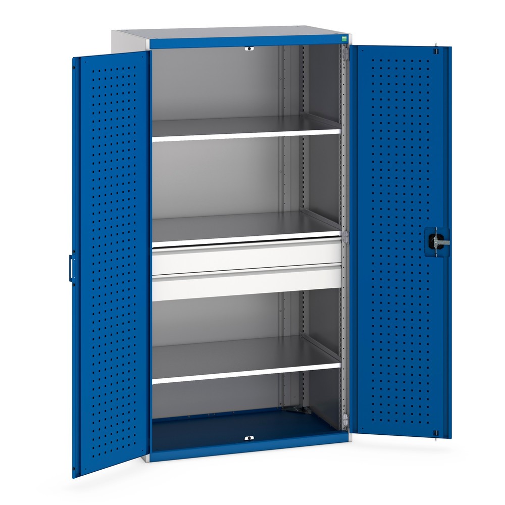 Imagen del producto: Armario de puerta con bisagras sistema bott cubio con 3 estante intermedio, 2 cajones, alto H x An x F 2.000 x 1.050 x 650 mm, azul genciana