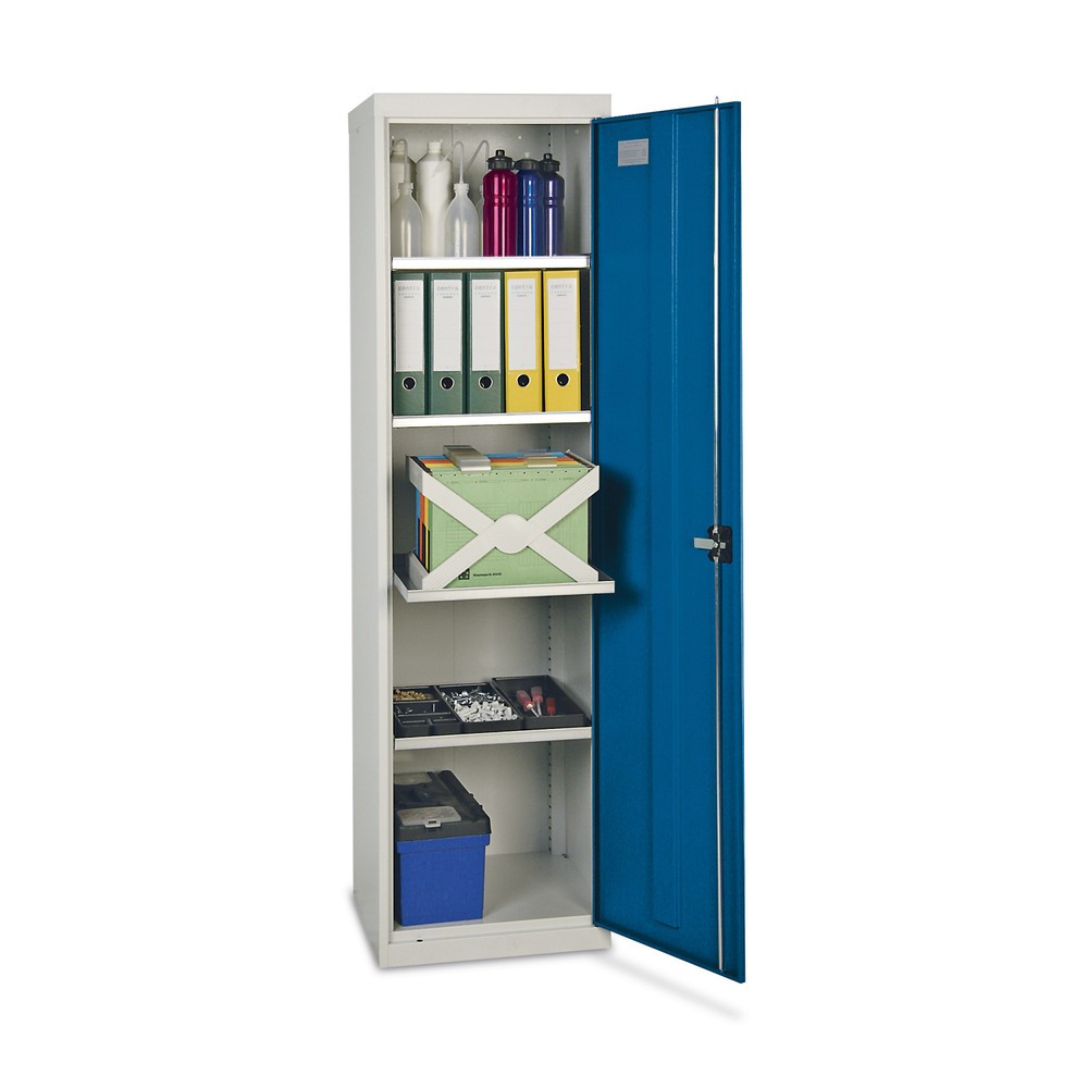Imagen del producto: Armario de puertas batientes para taller Stumpf® con 4 cajones H x A x F 1.800 x 500 x 500 mm, gris claro/azul genciana