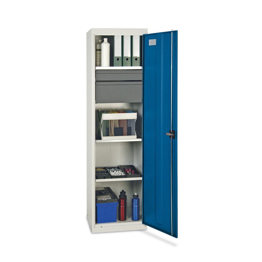 Imagen del producto: Armario de puertas batientes para taller Stumpf® con 2 cajones + 3 cubetas H x A x F 1.800 x 500 x 500 mm, gris claro/azul genciana