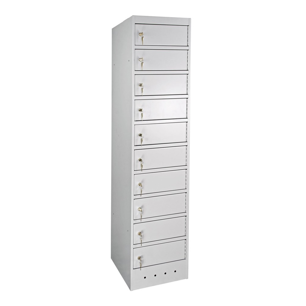 Imagen del producto: Armario de taquillas para ordenadores portátiles, HxAxF 1.800 x 400 x 500 mm, 10 compartimentos, con alimentación de corriente