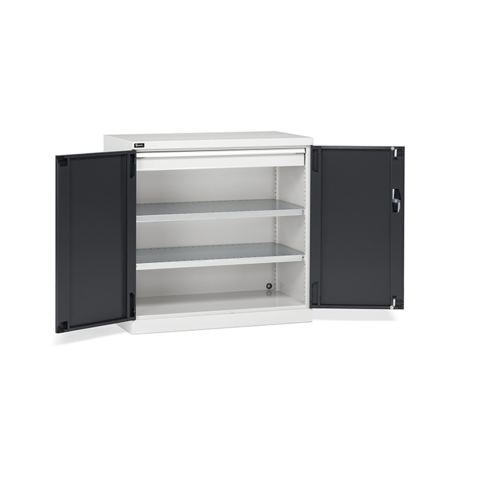Imagen del producto: Armario Fami PERFOM con puertas batientes, 1 cajón, 3 baldas, 1.000 x 1.023 x 555 mm (alto x ancho x fondo), gris claro, antracita