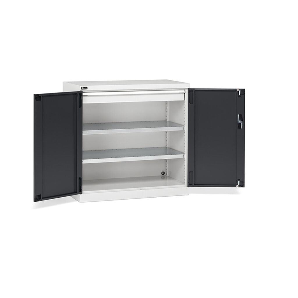 Armario Fami PERFOM con puertas batientes, 1 cajón, 3 baldas, 1.000 x 1.023 x 555 mm (alto x ancho x fondo), gris claro, antracita Imagen del producto: Armario Fami PERFOM con puertas batientes, 1 cajón, 3 baldas, 1.000 x 1.023 x 555 mm (alto x ancho x fondo), gris claro, antracita
