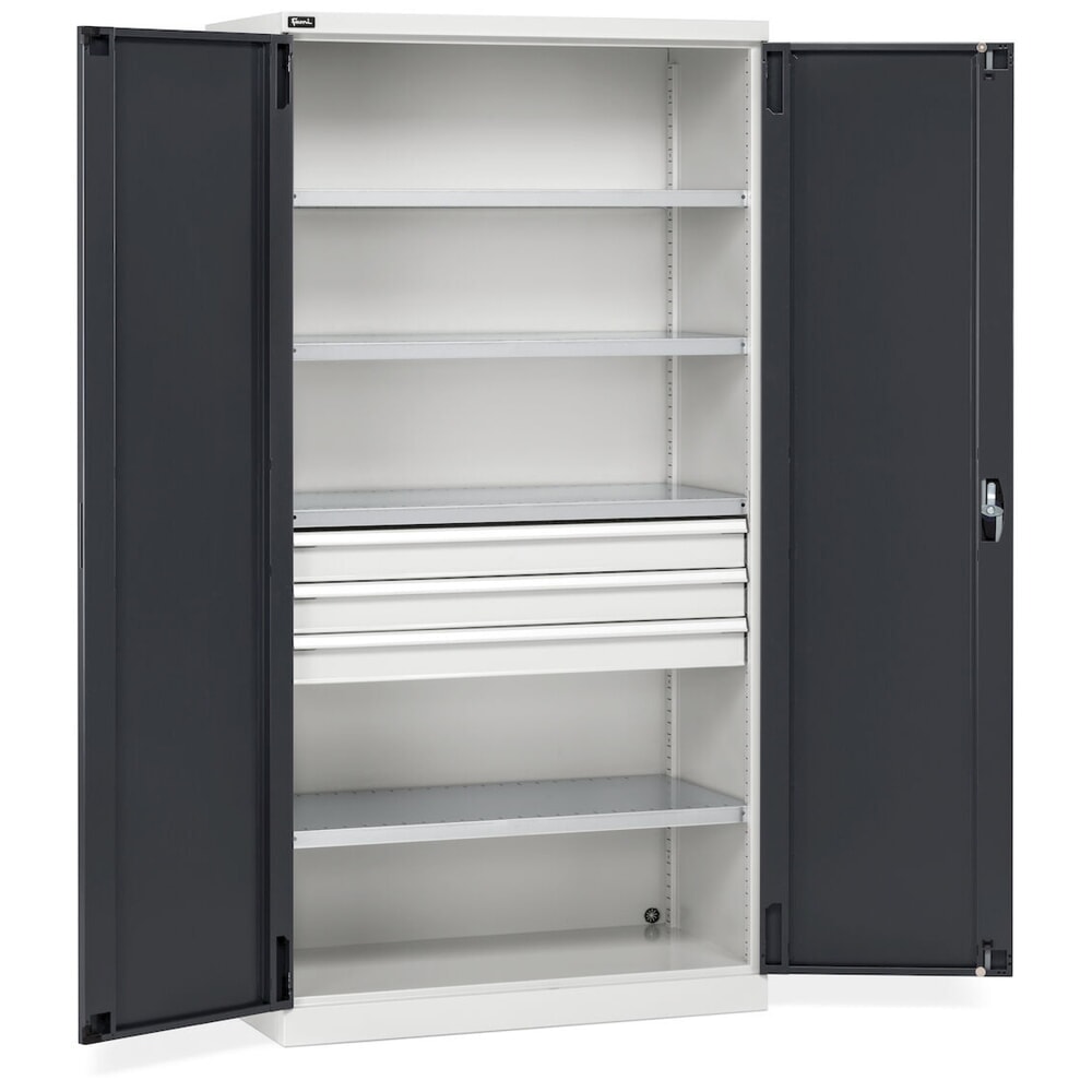 Número de imagen del producto 2: Armario Fami PERFOM con puertas batientes, 3 cajones, 4 baldas, 2.000 x 1.023 x 726 mm (alto x ancho x fondo), gris claro, antracita