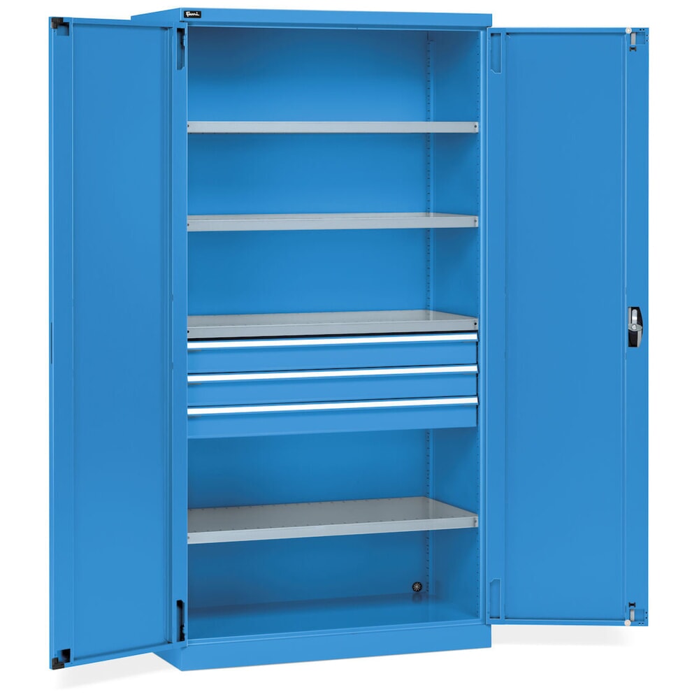 Número de imagen del producto 3: Armario Fami PERFOM con puertas batientes, 3 cajones, 4 baldas, 2.000 x 1.023 x 726 mm (alto x ancho x fondo), azul claro
