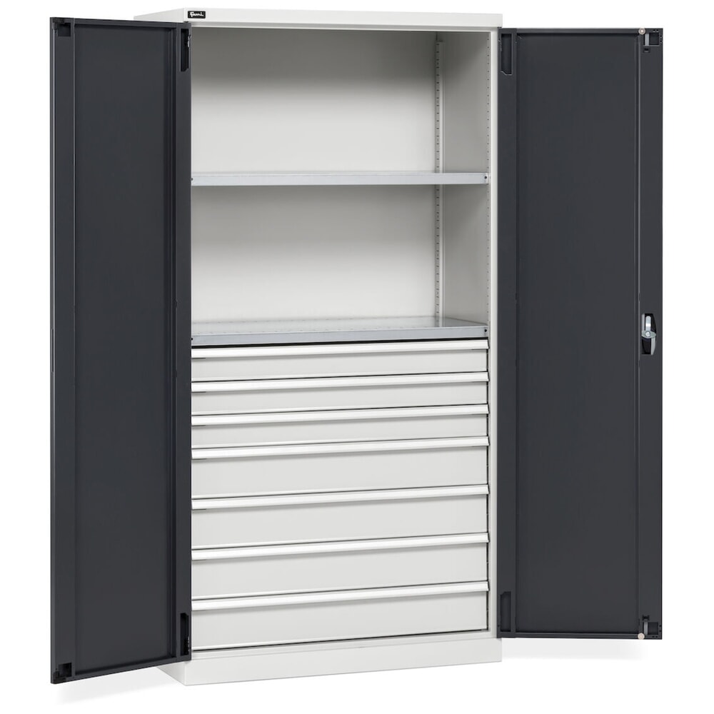 Número de imagen del producto 3: Armario Fami PERFOM con puertas batientes, 7 cajones, 2 baldas, 2.000 x 1.023 x 726 mm (alto x ancho x fondo), gris claro, antracita