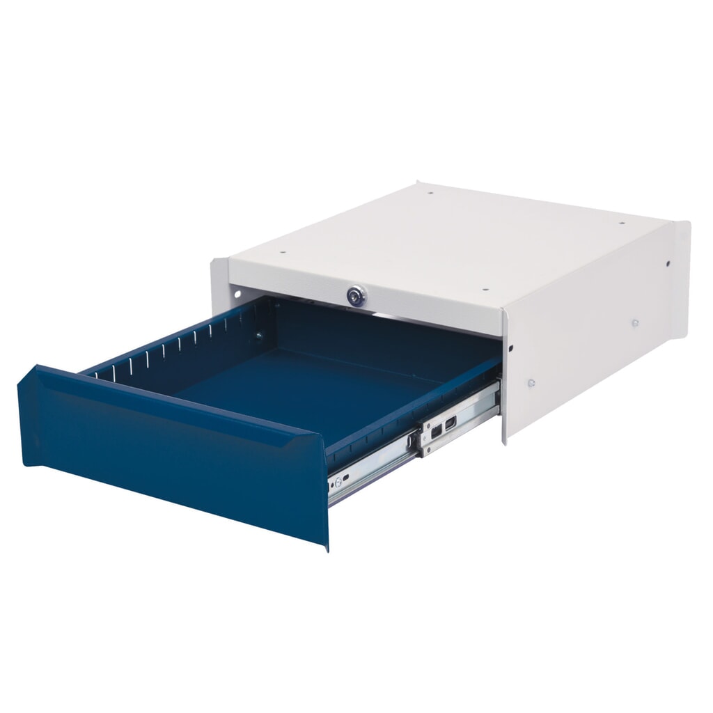 Armario inferior Bedrunka+Hirth con 1 cajón para mesa de sistema de puestos de trabajo, H x A x F 140 x 370 x 400 mm, azul genciana Imagen del producto: Armario inferior Bedrunka+Hirth con 1 cajón para mesa de sistema de puestos de trabajo, H x A x F 140 x 370 x 400 mm, azul genciana