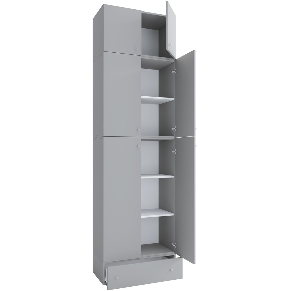 Imagen del producto: Armario de oficina Lona XXL con puertas batientes, con módulo superior y cajón, gris