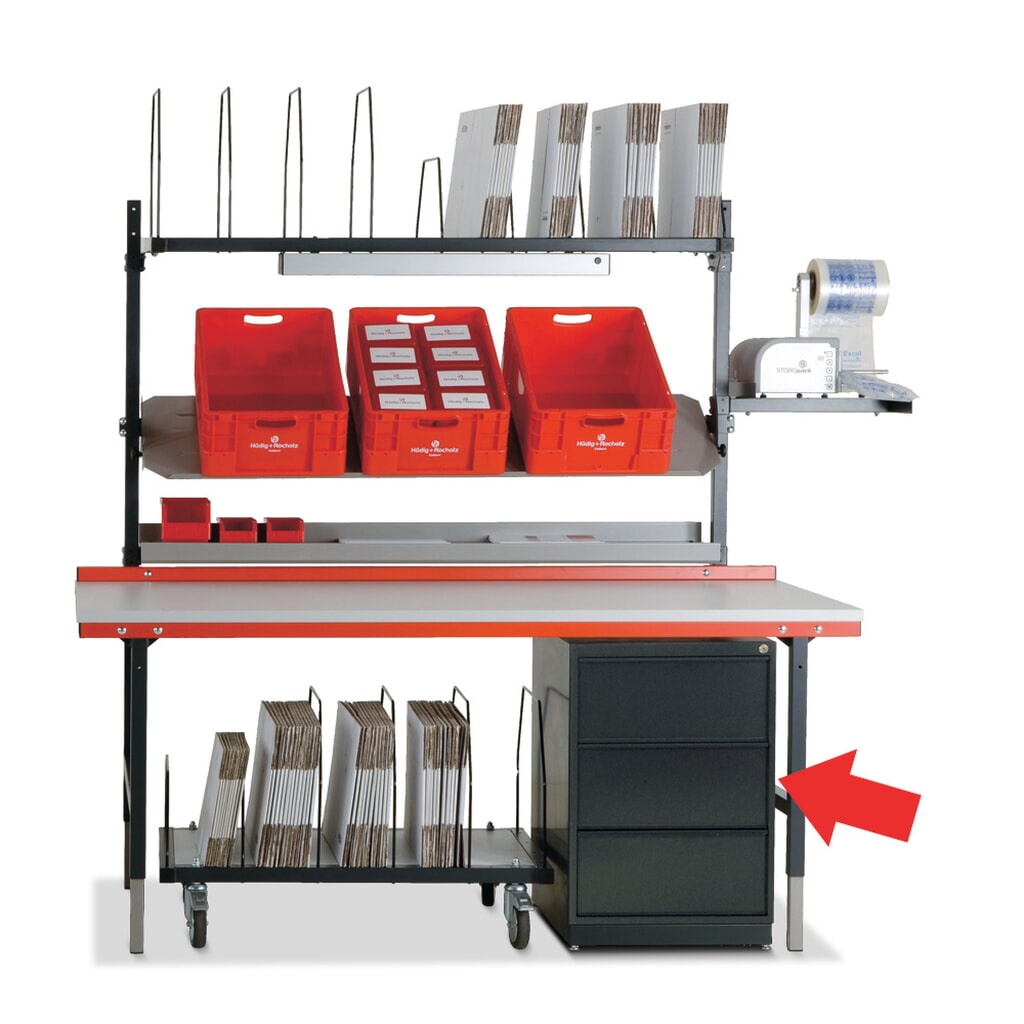 Armario con cajones para el Rocholz sistema de mesa de embalaje, 3 cajones Imagen del producto: Armario con cajones para el Rocholz sistema de mesa de embalaje, 3 cajones