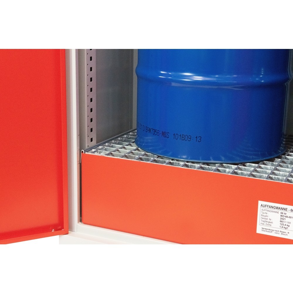 Número de imagen del producto 5: Armario para aceites Steinbock®, 2 baldas de rejilla galvanizada ajustables en altura, 1 cuba de contención, H x A x F 1.950 x 950 x 500 mm